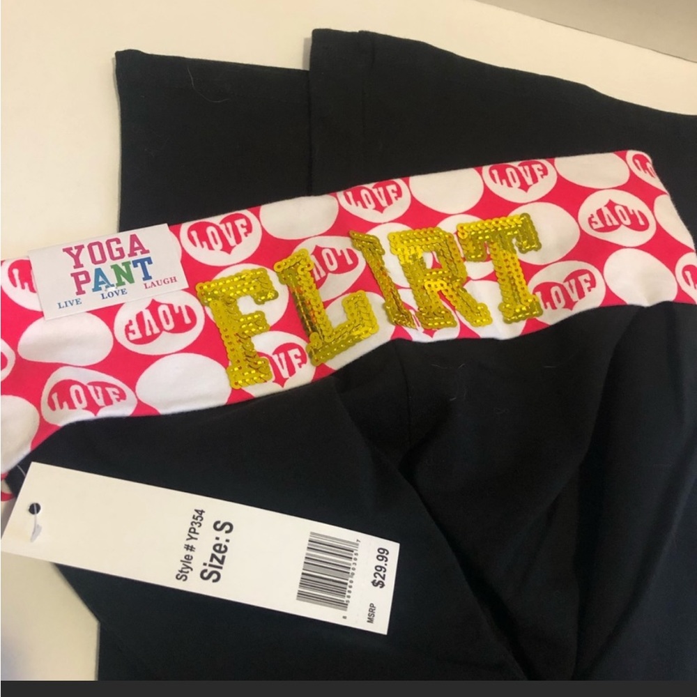 Love Sequin Flirt Black Flared Yoga Pants